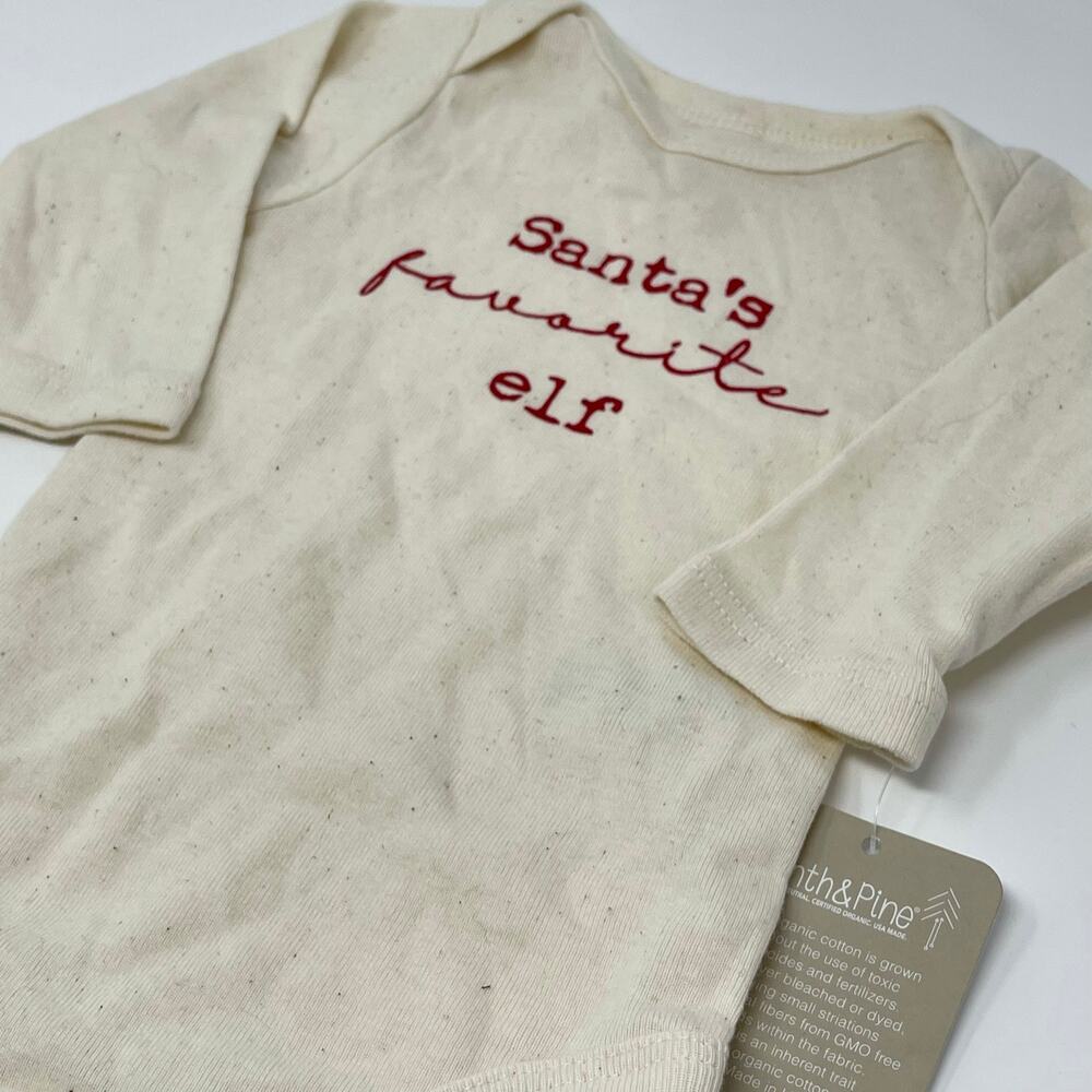 Tenth & Pine Santa's Favorite Elf Christmas Cream Red Baby Onesie 0-3 Months